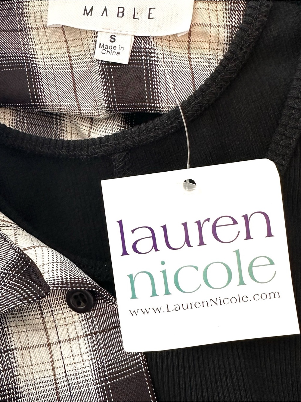 NWT Mable Black & White Plaid Oversized Button-Down Dress with Attached Tank Top - Picture 5 of 10